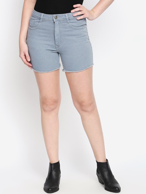

fungus Women Grey Slim Fit Mid-Rise Denim Shorts