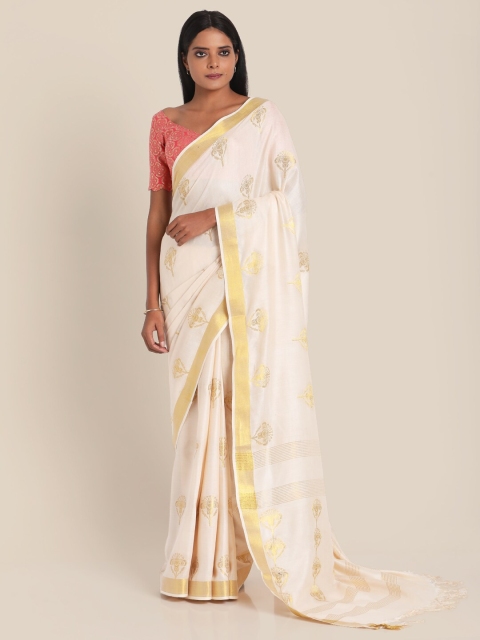 

Suta Off White & Gold-Coloured Ethnic Motifs Saree