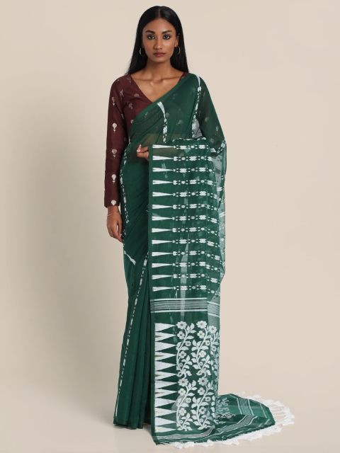 

Suta Green & White Woven Design Handloom Saree