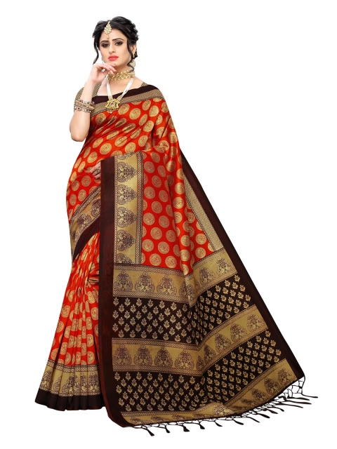 

KALINI Orange & Gold-Toned Ethnic Motifs Art Silk Saree