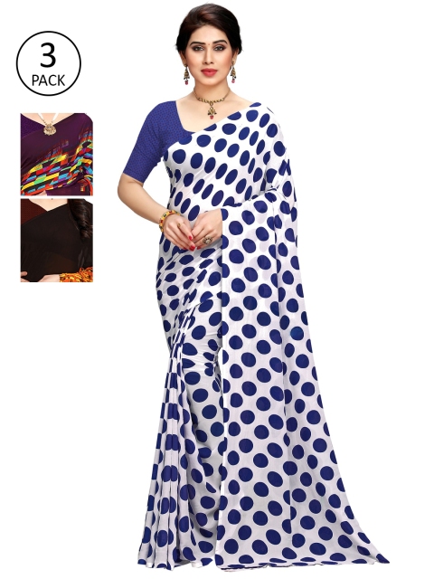 

KALINI Multicoloured Set of 3 Poly Georgette Saree, Multi