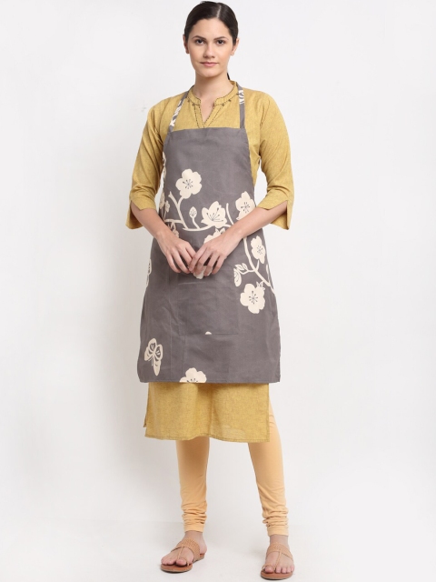 

NEUDIS Grey & Cream-Coloured Tropical Printed 210 TC Aprons With Front Centre Pocket & Napkin