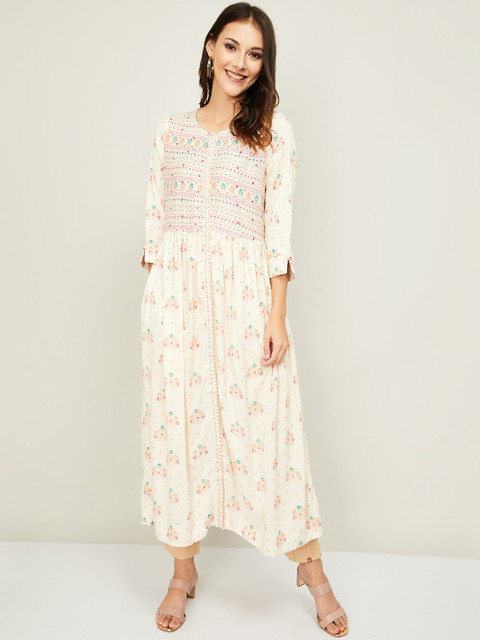 

Melange by Lifestyle Women Off White Ethnic Motifs Printed Anarkali Kurta