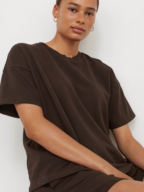 

H&M Women Brown Solid Oversized T-shirt