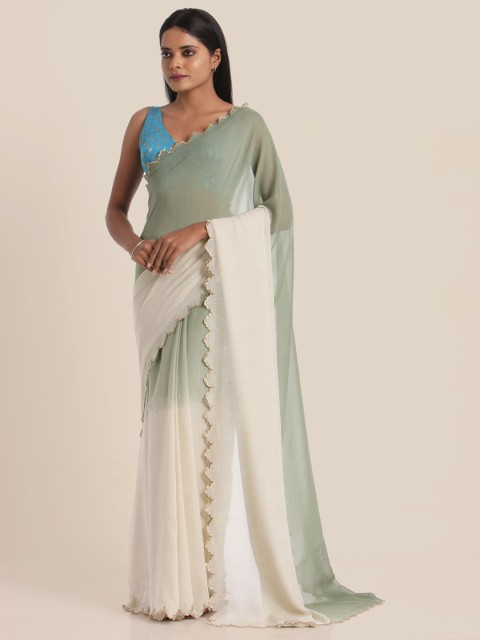 

Suta Green & White Colourblocked Pure Cotton Saree