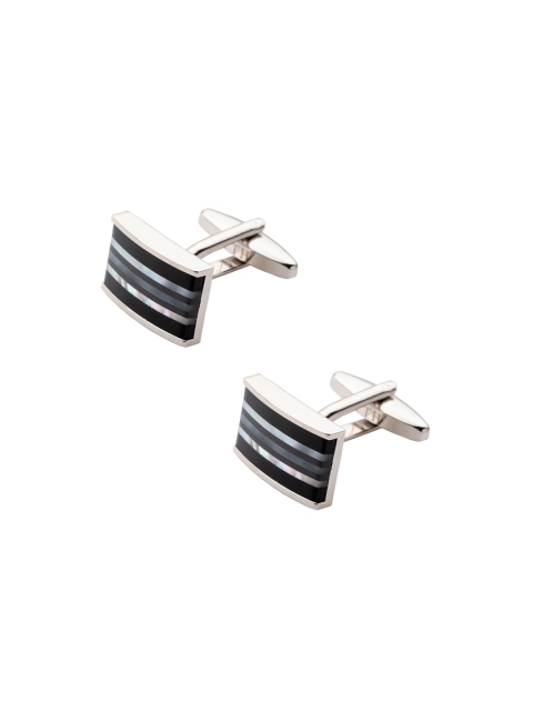 

The Tie Hub Rhodium-Plated Silver-Toned & Black Cufflinks