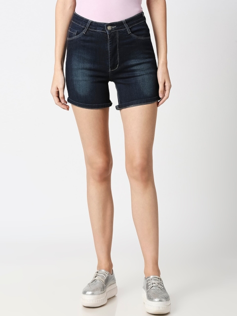 

fungus Women Blue Washed Slim Fit Mid-Rise Denim Shorts