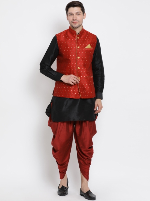 

VASTRAMAY Men Black & Maroon Layered Kurta with Dhoti Pants