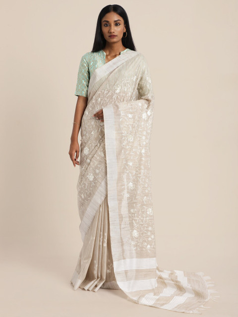 

Suta Beige & White Floral Embroidered Saree