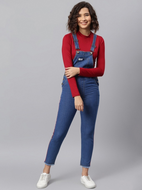 

FINSBURY LONDON Women Blue Solid Dungarees