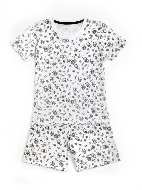 

YK Boys White & Black Printed Pure Cotton Night suit