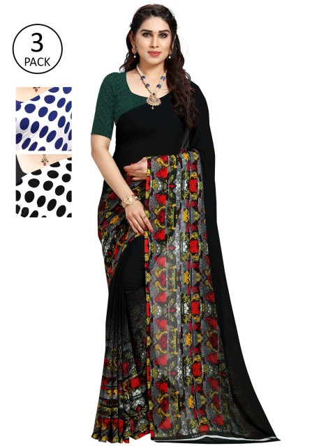 

KALINI Pack Of 3 Multicoloured Poly Georgette Sarees, Multi