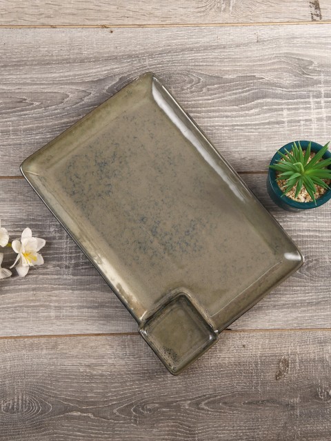 

Aapno Rajasthan Olive Green & Grey Handcrafted Ceramic Rectangular Platter