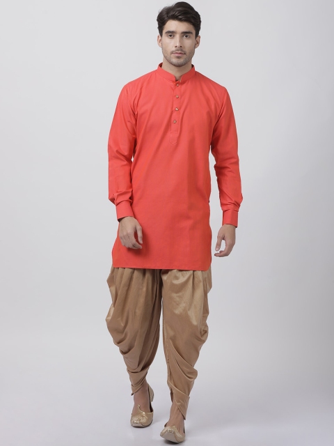 

VASTRAMAY Men Orange & Beige Kurta with Dhoti Pants