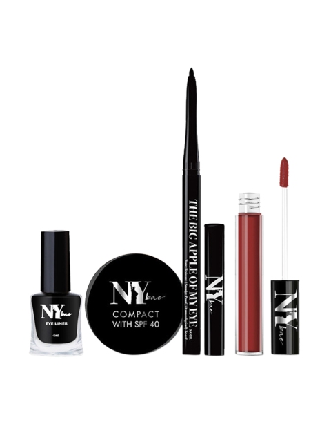

NY Bae Set of 4 Makeup Kit - Compact Powder, Liquid Eyeliner, Kohl & Matte Lipstick, Multi
