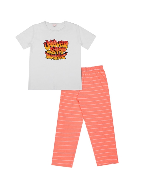 

RAINE AND JAINE Girls White & Red Printed Night suit