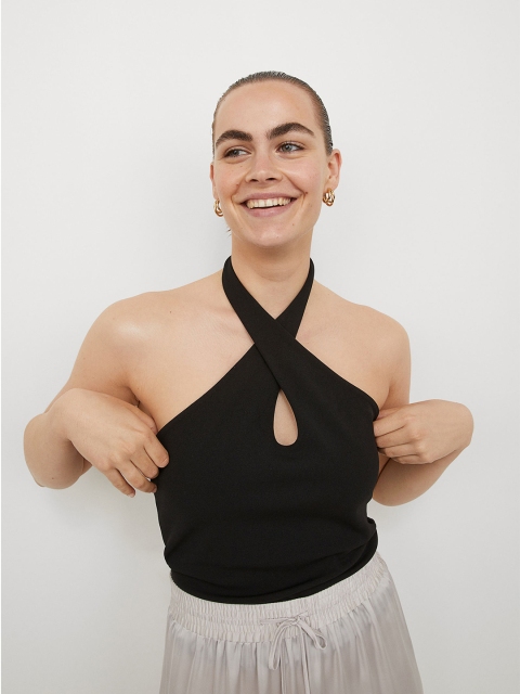 

H&M Women Black Halterneck Top