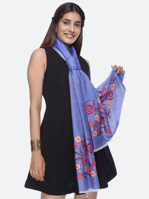 

Scarves & Glitters Women Blue & Pink Embroidered Stole