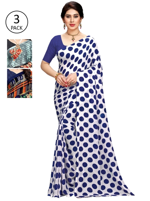 

KALINI Pack Of 3 Poly Georgette Sarees, White