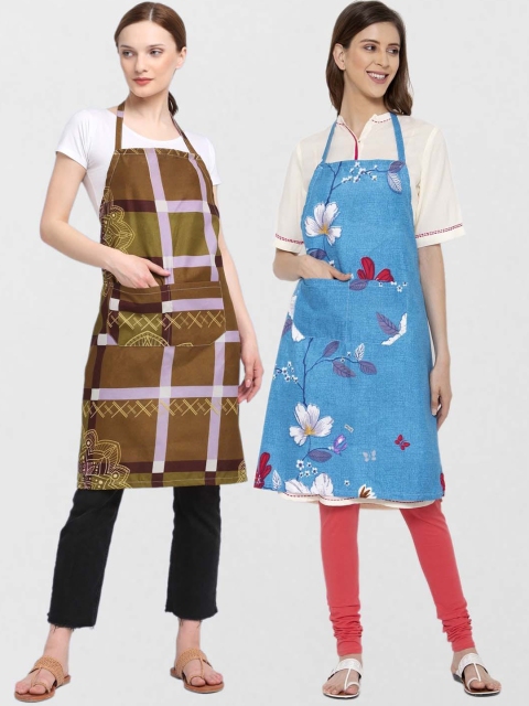 

KLOTTHE Unisex Pack Of 2 Printed Cotton 210 TC Aprons, Blue