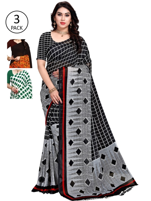 

KALINI Women Pack of 3 Printed Poly Georgette Sarees, White