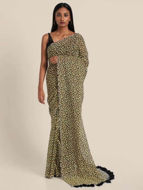 

Suta Yellow & Brown Leopard Print Pure Cotton Saree