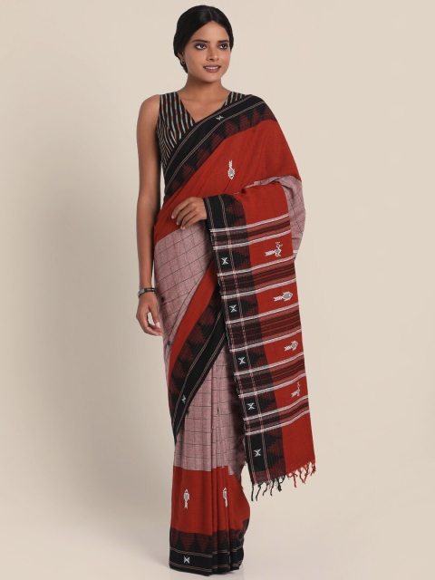 

Suta Maroon & Pink Checked Pure Cotton Saree