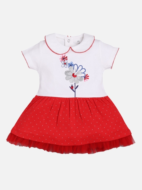 

BABY GO Infant Girls Red & White Embroidered Cotton Fit & Flare Dress