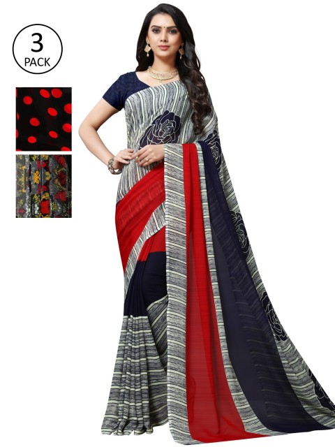 

KALINI Pack Of 3 Black & Red Saree