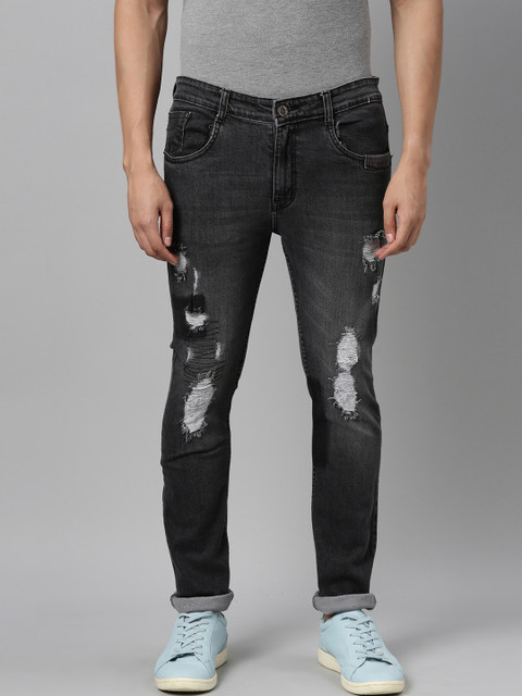 

CINOCCI Men Black Slim Fit Mildly Distressed Light Fade Jeans
