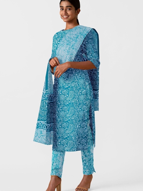 

Taneira Women Blue & White Printed Pure Cotton Unstitched Dress Material