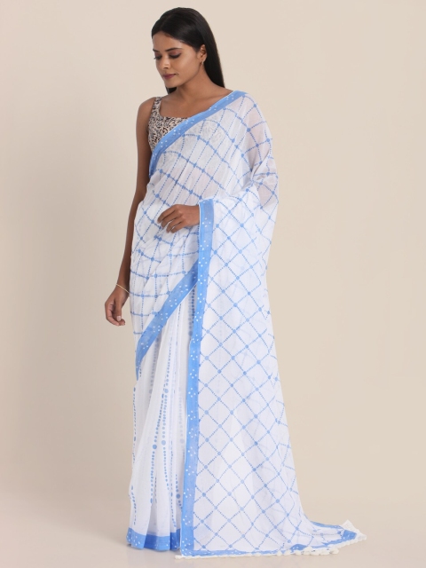 

Suta White & Blue Tie and Dye Pure Cotton Saree