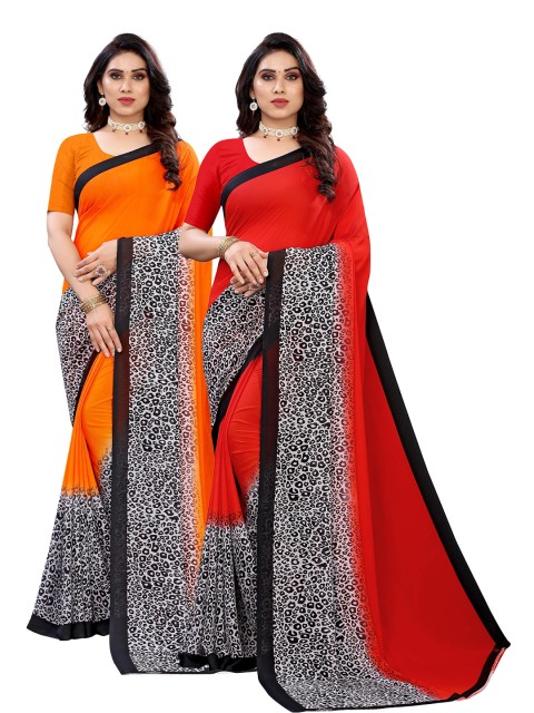 

KALINI Women Pack Of 2 Printed Sarees, Orange