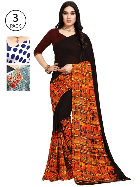 

KALINI Women Pack of 3 Printed Poly Georgette Sarees, White