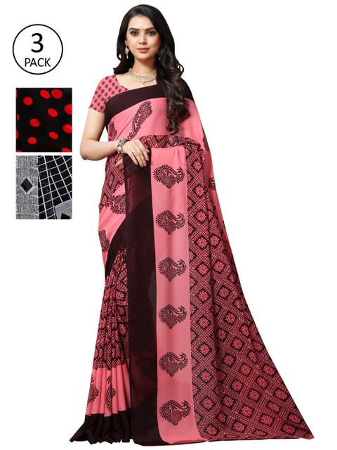 

KALINI Pack Of 3 Red & Black Saree