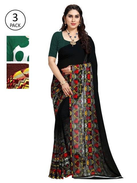 

KALINI Pack Of 3 Poly Georgette Sarees, White