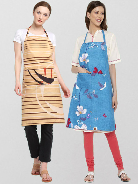 

KLOTTHE Unisex Pack Of 2 Printed 210 TC Cotton Aprons, Beige