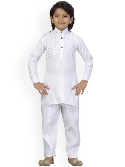 

LITTLE MAFIA BY Aarika Boys White Pure Cotton Kurti with Salwar