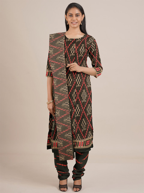 

Pothys Green & Red Printed Unstitched Dress Material