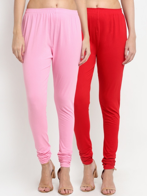 

NEUDIS Women Pack of 2 Solid Churidar, Pink