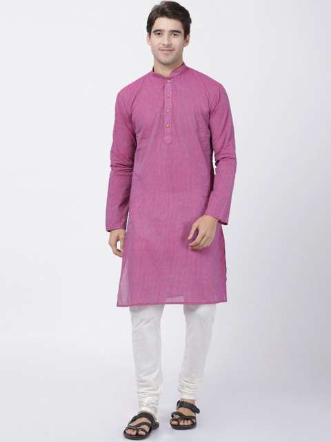 

VASTRAMAY Men Purple & Cream Pure Cotton Handloom Kurta with Churidar
