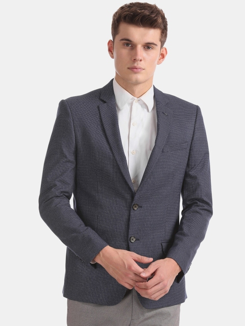 

Arrow Men Navy Blue Self Design Slim Fit Single Breasted Casual Blazer
