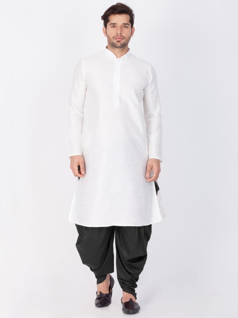 VASTRAMAY Men White & Black Kurta with Dhoti Pants