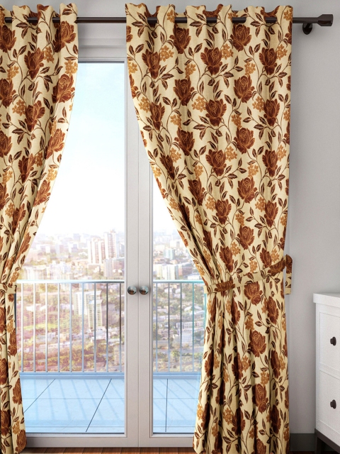 

HOUZZCODE Brown & Yellow Floral Black Out Window Curtain