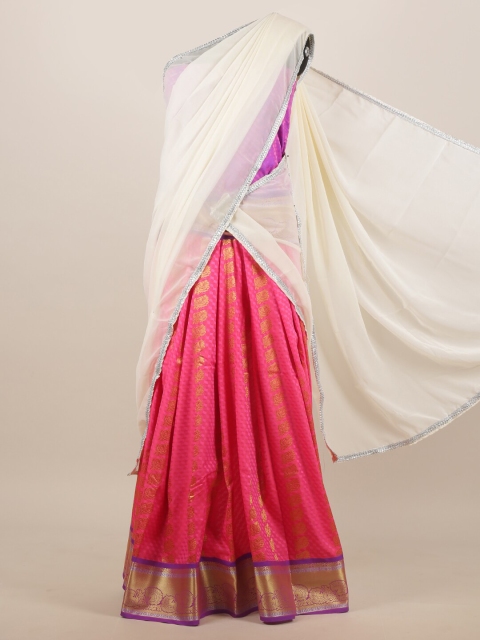 Pothys White & Pink Poly Chiffon Half and Half Saree