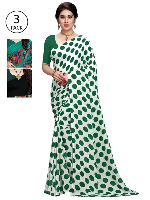

KALINI Green & White Pack of 3 Saree