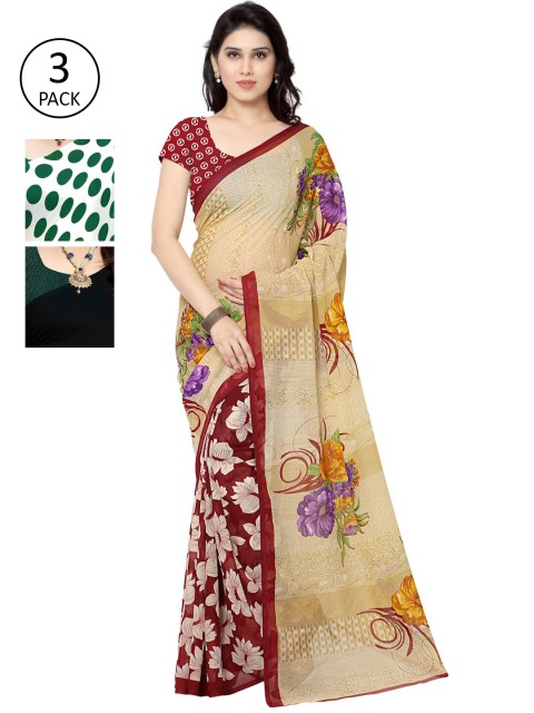 

KALINI Multi Pack of 3 Printed Poly Georgette Saree