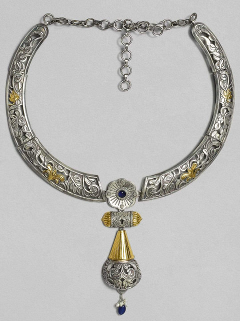 

Rubans Silver & Gold-Toned Oxidised Dual-Toned Silver-Plated Handcrafted Necklace