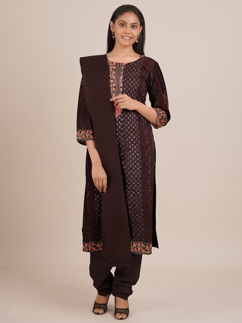 

Pothys Brown & Pink Embroidered Unstitched Dress Material