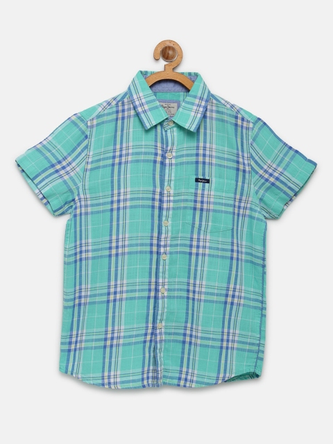 

Pepe Jeans Boys Sea Green Tartan Checks Checked Casual Shirt
